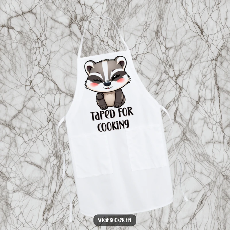 Funny Badger Apron featuring a winking badger adding a final flourish of decorative tape, great for protection.