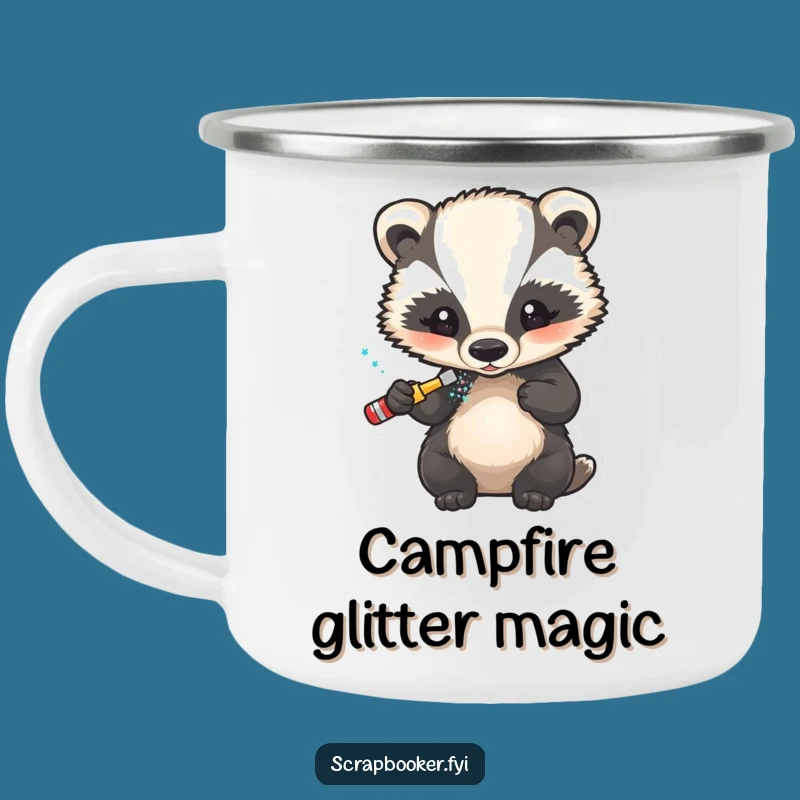 Funny Badger Glitter Artist Camping Mug: Your Sparkly Companion for Outdoor Adventures