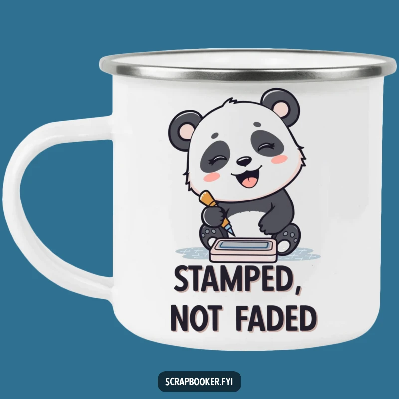 Funny Panda Camping Mug - Giggling Ink Pad Enamel Mug, Outdoor Joyful Gift