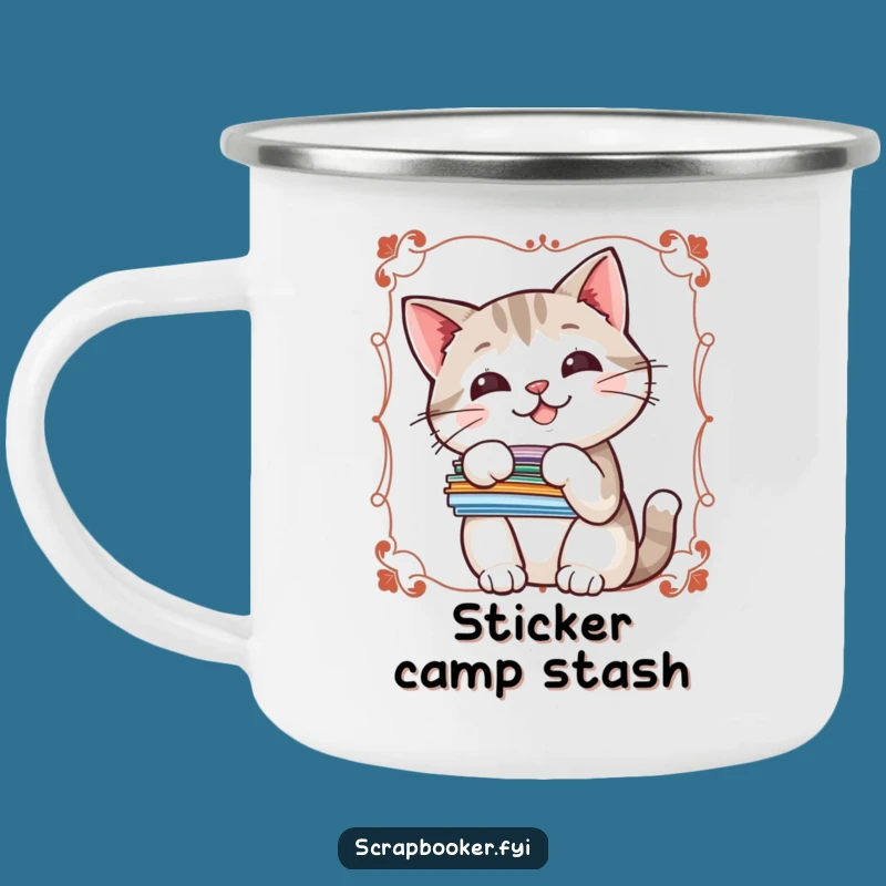 Funny Sticker Cat Camping Mug: Adventure with Feline Flair
