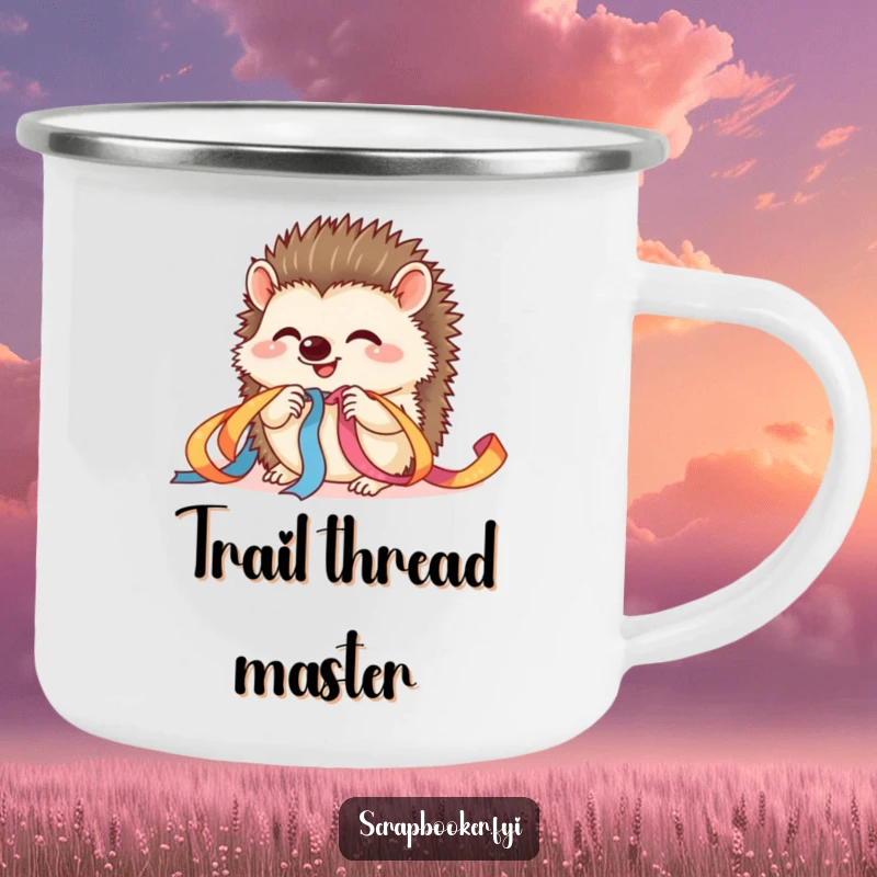 Funny hedgehog craft camping mug with a giggling hedgehog, ideal for outdoor crafting and as a funny gift.