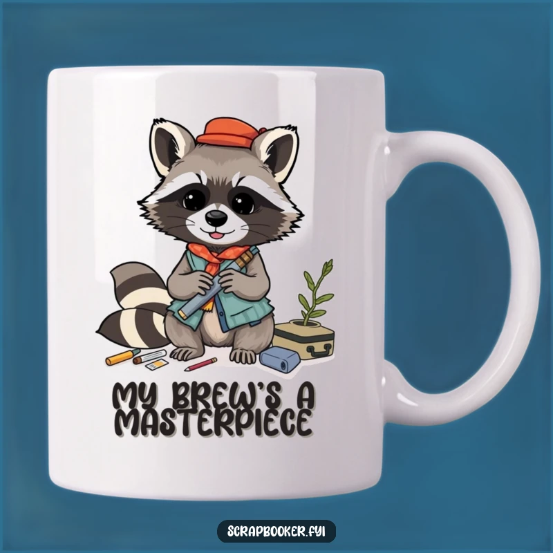 Funny Raccoon Collage Mug: Playful Artist Crafting Gift for Creative Souls