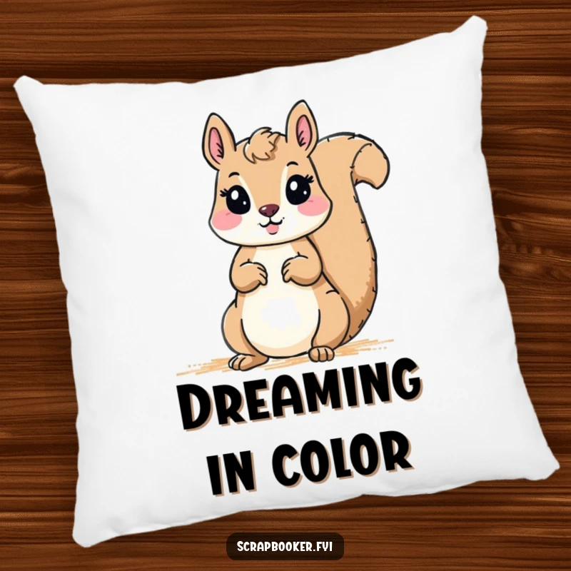 Funny Pillow: A soft accent pillow showing a squirrel drawing a border with a crayon, adding a touch of artistic humor to any room.