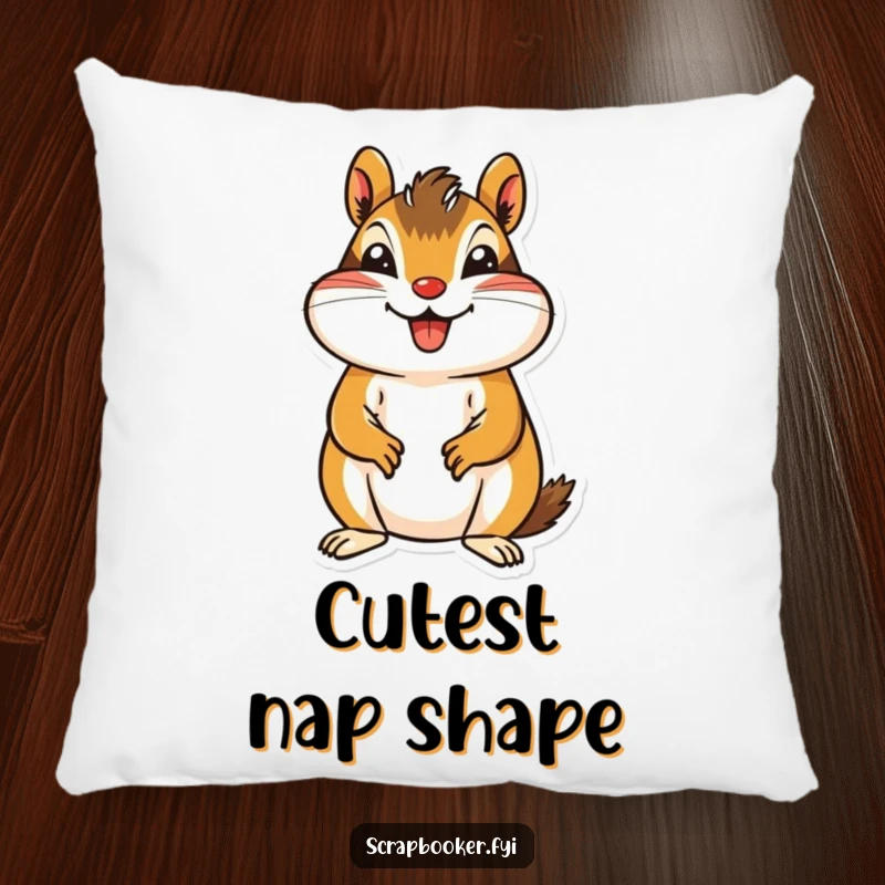 Funny Chipmunk Pillow showing a jovial chipmunk carefully cutting a patterned paper shape, perfect for comfort and humor.