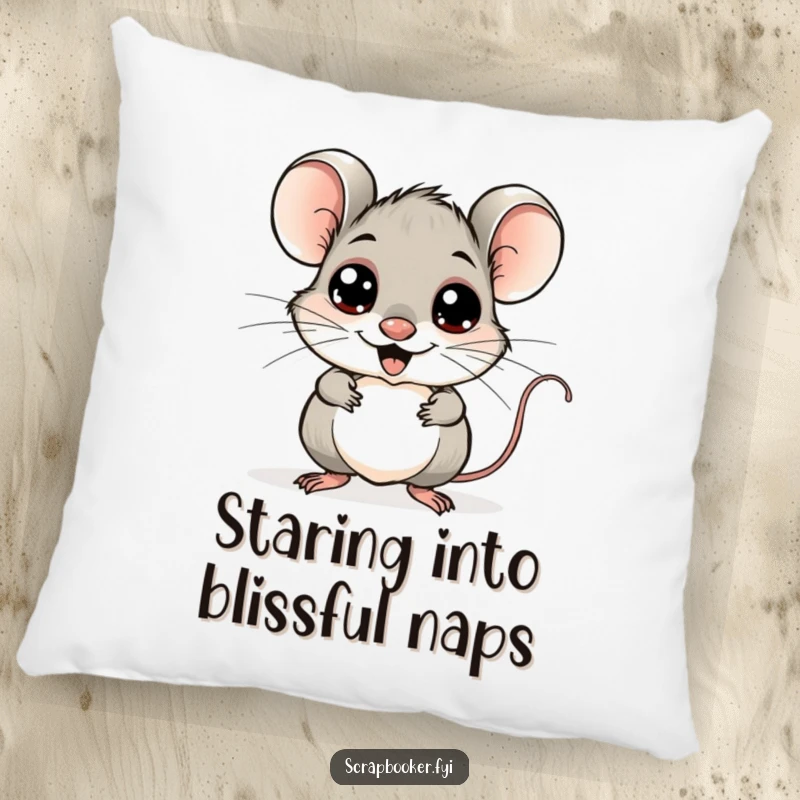 Funny mouse pillow, cheerfully adding googly eyes to a whimsical drawing, providing cozy artistic amusement.