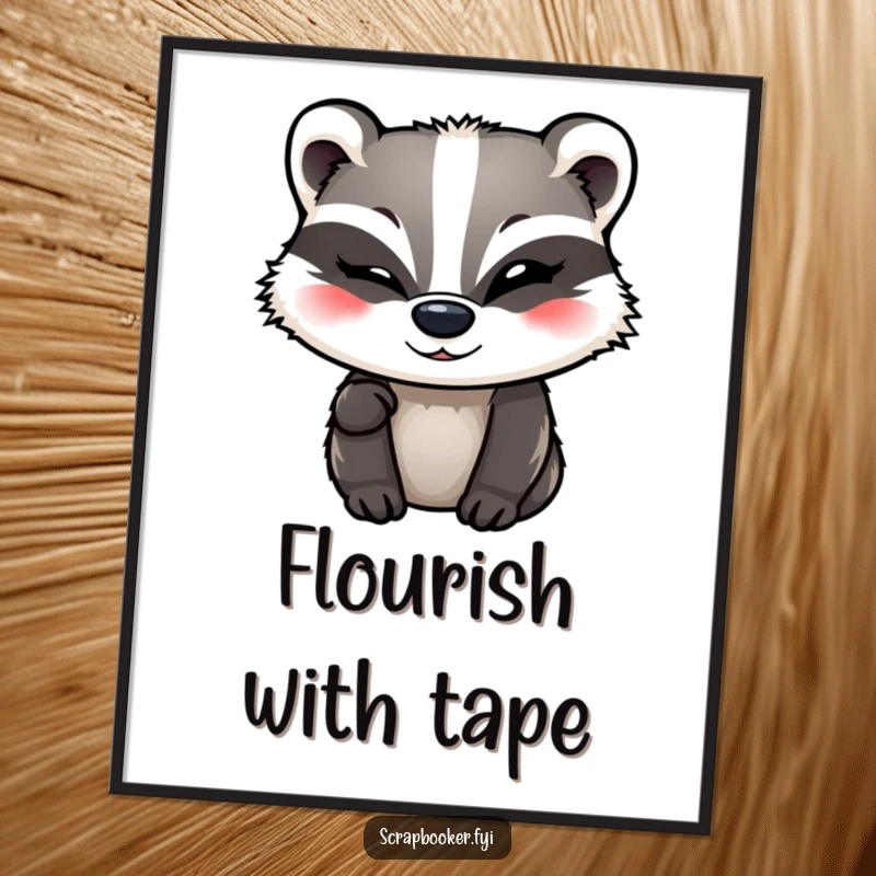Funny Badger Digital Art Print of a winking badger adding a final flourish of decorative tape, instantly downloadable.