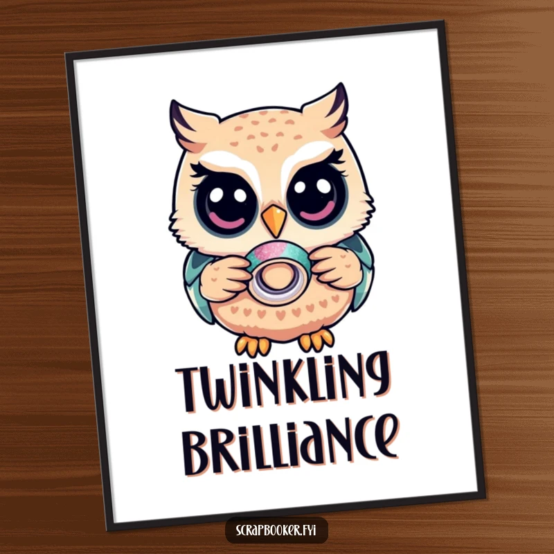 Funny Owl Digital Art: A content owl holding glitter tape, a humorous and downloadable artwork perfect for crafters.