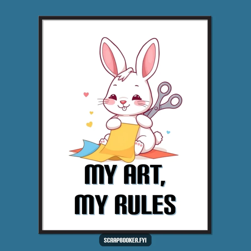 Funny Rabbit Crafting Digital Print: Instant Whimsical Art for Your Walls