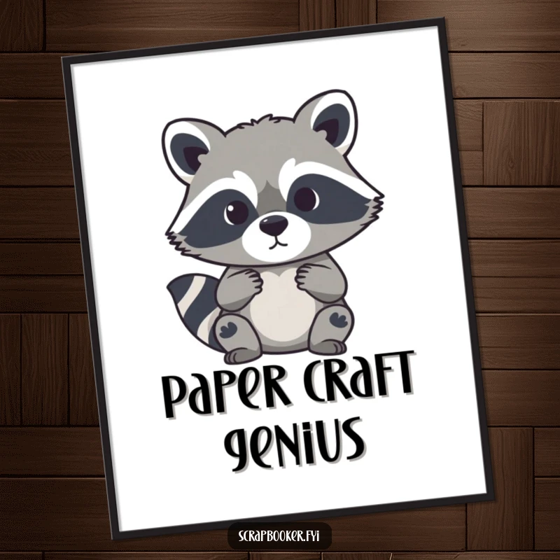 Funny digital art print of a curious raccoon carefully cutting a paper silhouette, ideal for printable wall decor.
