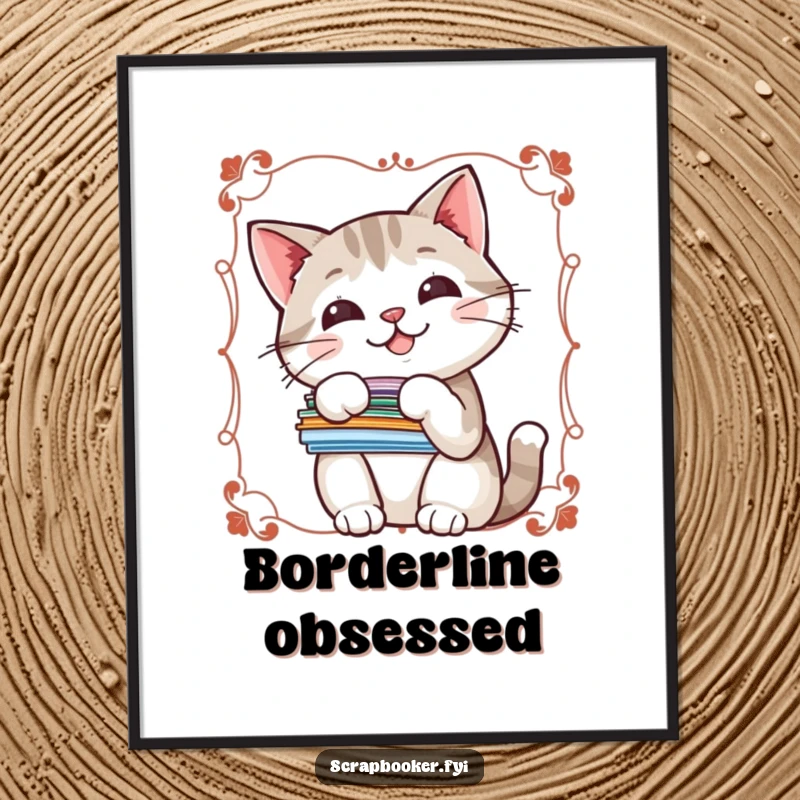 Funny digital art print of a cheerful cat peeking with stickers, perfect for adding playful charm to decor.