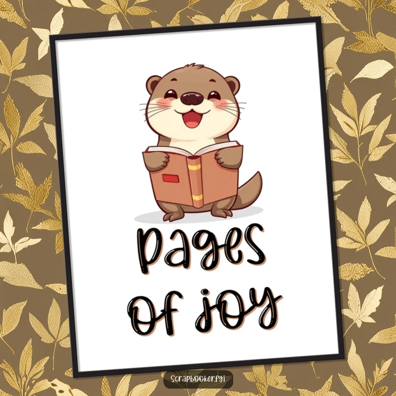 Funny otter scrapbook digital art print showing a delighted otter, perfect for instant wall decor and as a funny gift.
