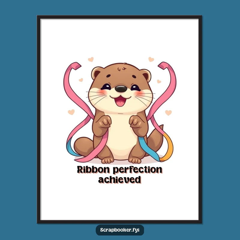 Funny Otter Digital Art: Joyful Ribbon Artist Otter, Instant Humorous Decor Gift!