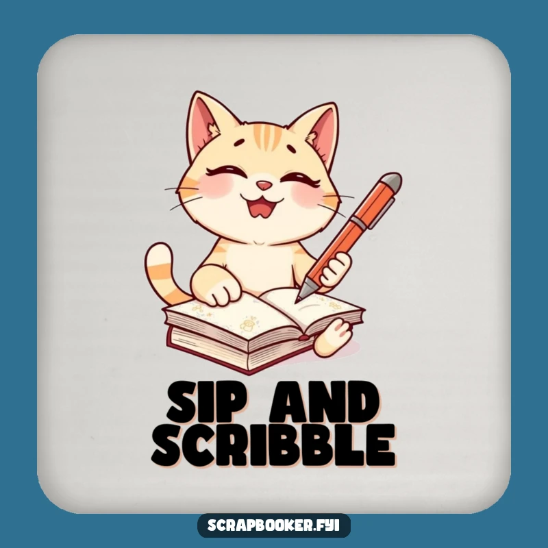 Funny Cat Writer Coaster - Protect Your Surfaces with Literary Charm