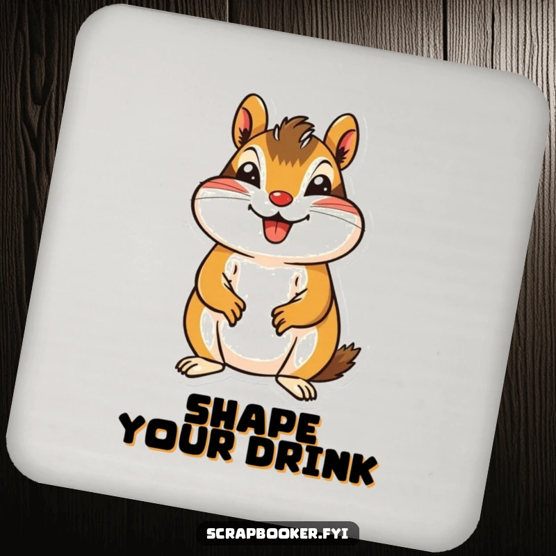 Funny Chipmunk Coasters featuring a jovial chipmunk carefully cutting a patterned paper shape, protecting surfaces with charm.