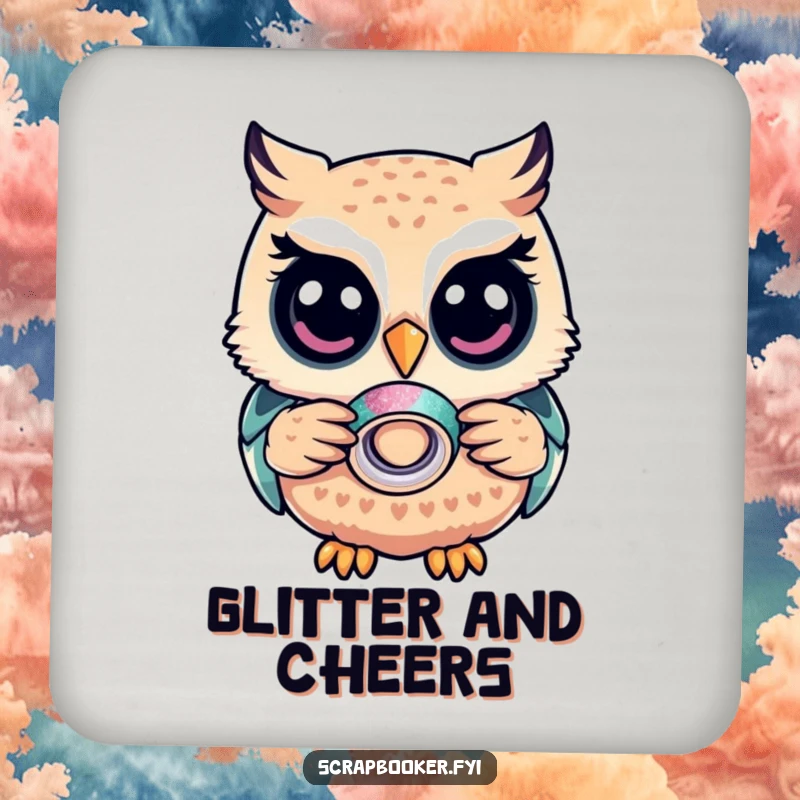 Funny Owl Coaster: A content owl with glitter tape, humorously protecting surfaces, a charming and practical home accessory.