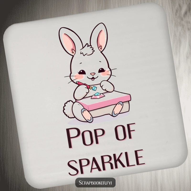 Funny Bunny Coaster: A playful bunny is shown gluing a sparkling gem onto a project, offering humorous surface protection.