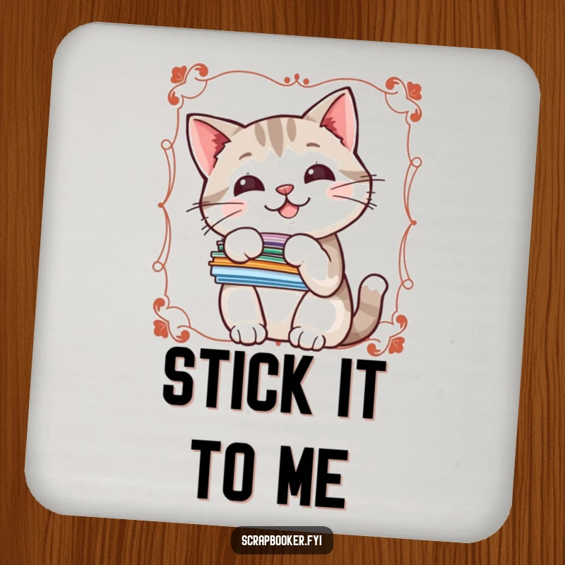 Funny drink coasters showcasing a cheerful cat with stickers, adding playful charm and surface protection.