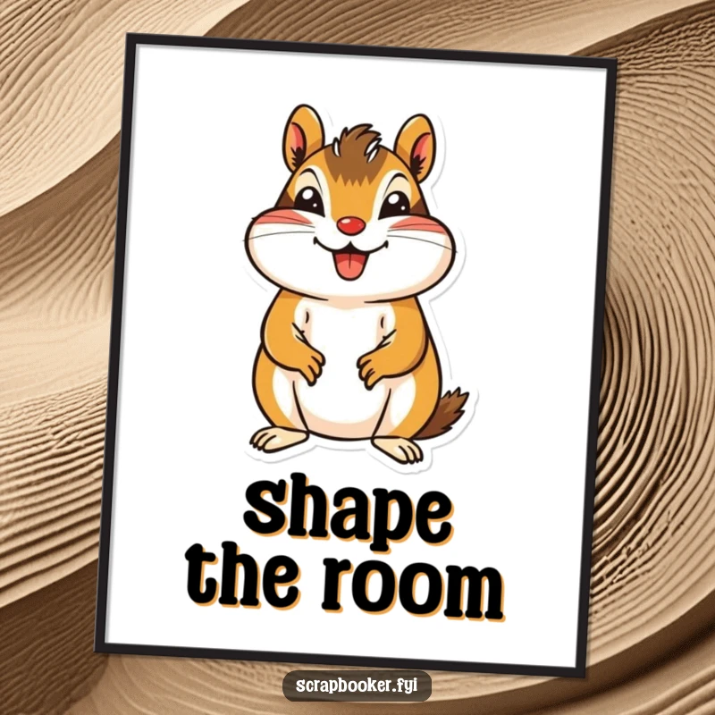 Funny Chipmunk Poster featuring a jovial chipmunk carefully cutting a patterned paper shape, adding artistic humor.