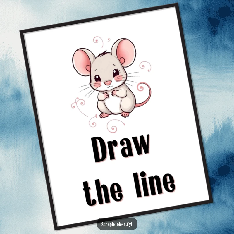 Funny poster art of a small mouse meticulously drawing a beautiful, decorative swirl with intense focus. A testament to artistic dedication.