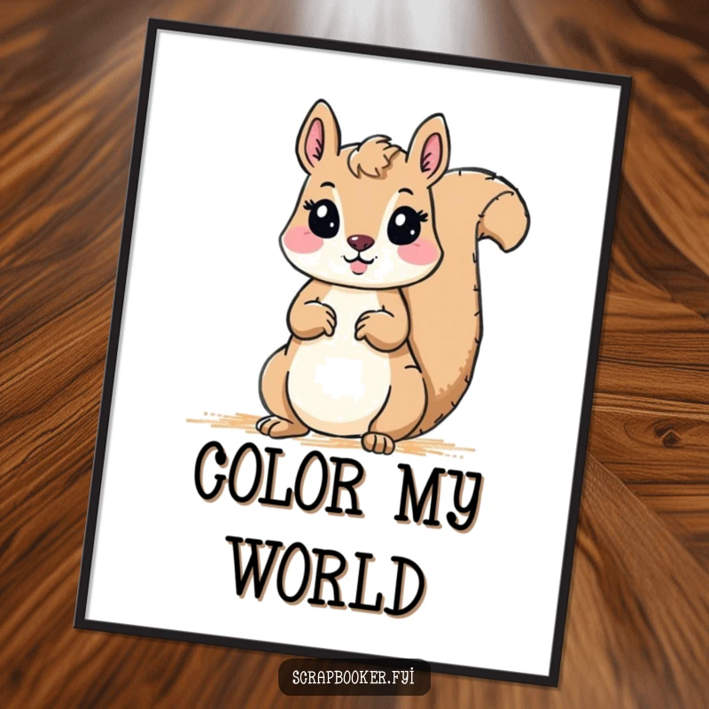 Funny Poster: A squirrel intently drawing a decorative border with a crayon, symbolizing creativity and adding a humorous touch to decor.