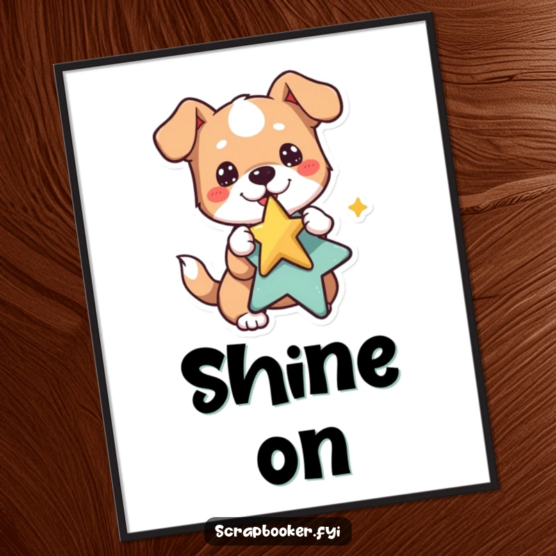 Funny dog poster featuring a playful dog pasting a star sticker, ideal for cheerful wall decor.
