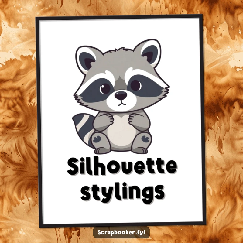 Funny poster showing a curious raccoon meticulously cutting a paper silhouette, ideal wall art for art lovers.