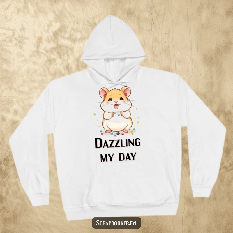 Funny Hoodie: A cheerful hamster arranging small, shiny objects, perfect for cozy crafting sessions and adding humor to your day.