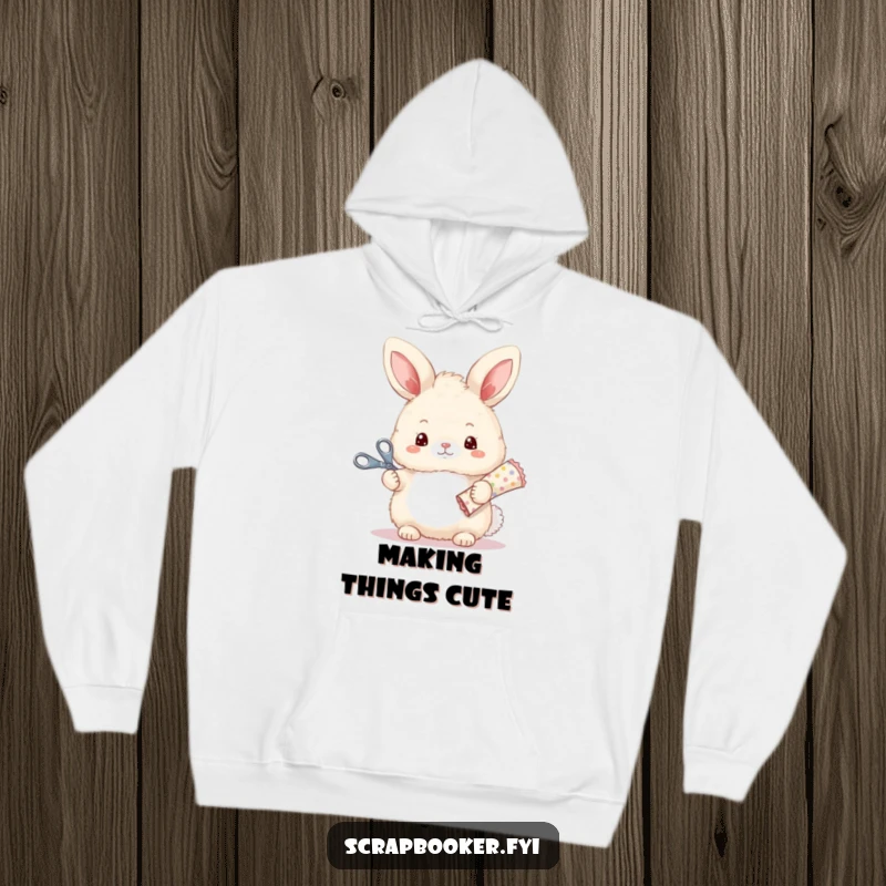 Funny hoodie with a cute bunny holding crafting tools, perfect for staying cozy while getting creative.