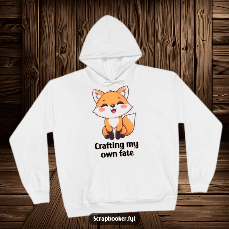 Funny fox hoodie featuring a delighted fox gluing decorative paper, offering cozy crafting joy. Great gift.