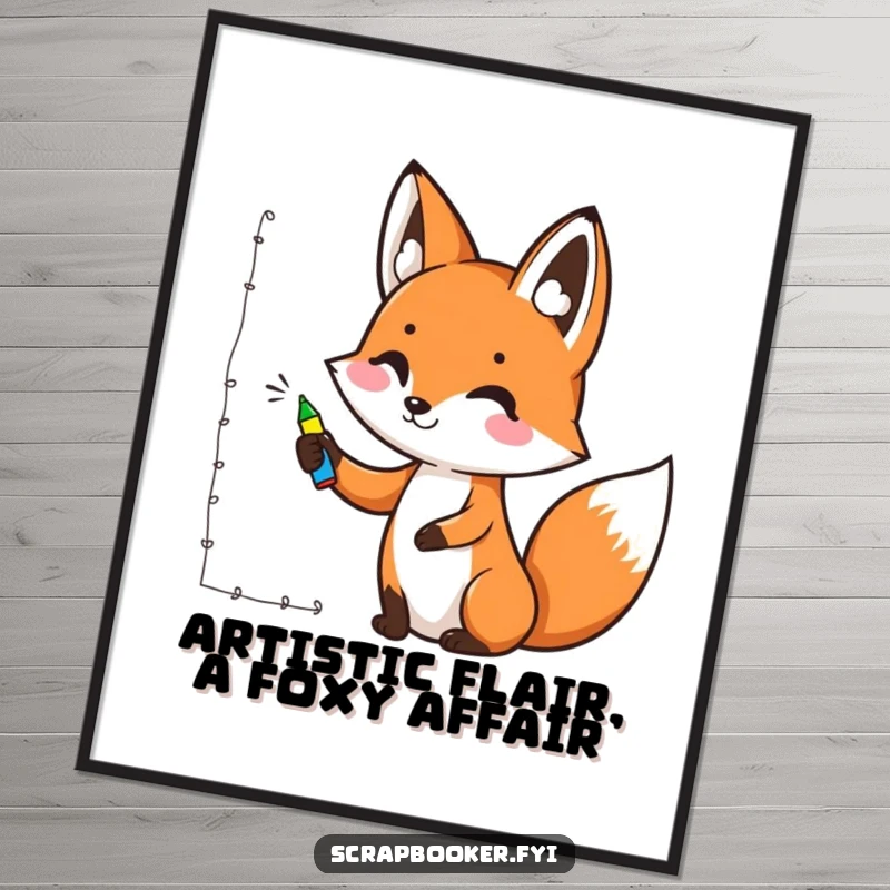 Funny Free Printable Wall Art: A cheerful fox meticulously drawing a decorative, colorful border with a marker pen.