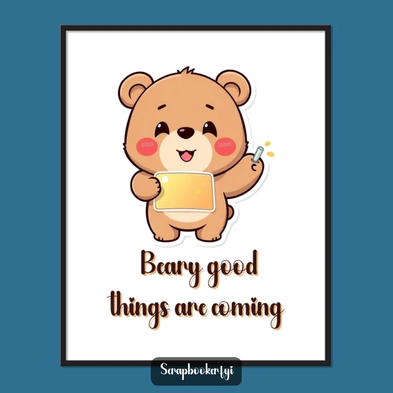 Funny Free Printable Wall Art: Cheerful Bear's Sticker Art - Downloadable Decor