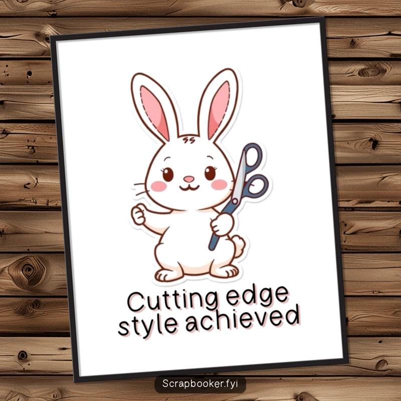 Funny Free Printable Wall Art: A rabbit artistically and enthusiastically cutting out shapes with oversized scissors, bringing playful energy to decor.