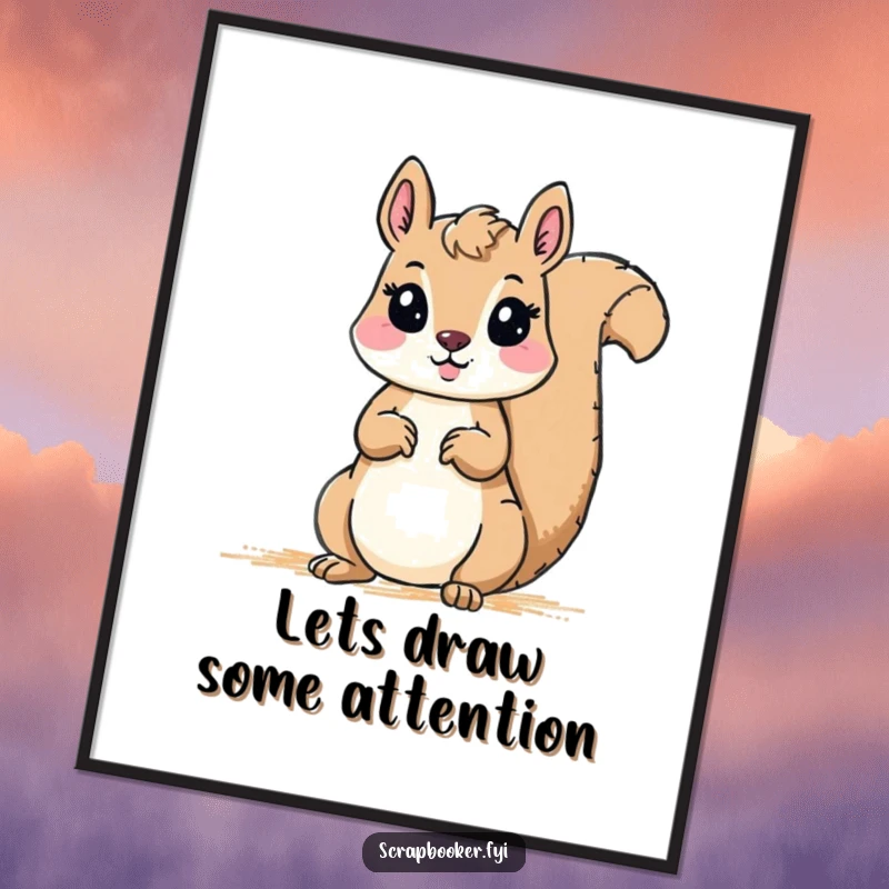 Funny Free Printable Wall Art: A squirrel artistically drawing a bold, colorful border with a giant crayon, bringing vibrant energy to any room.