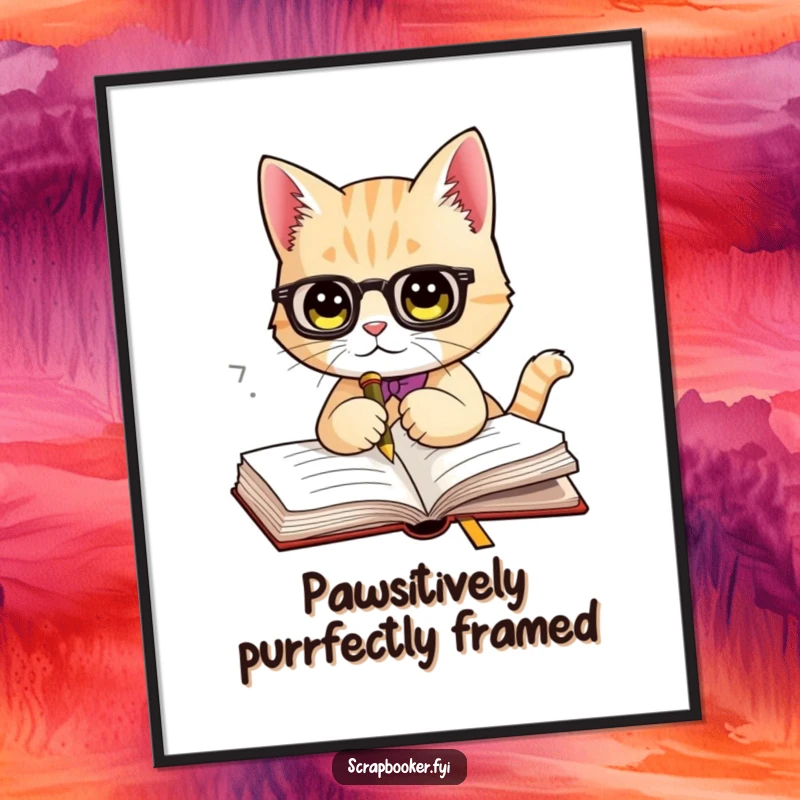 Funny Free Printable Wall Art: A sophisticated cat using a fancy bookmark to mark its favorite page, bringing humor.