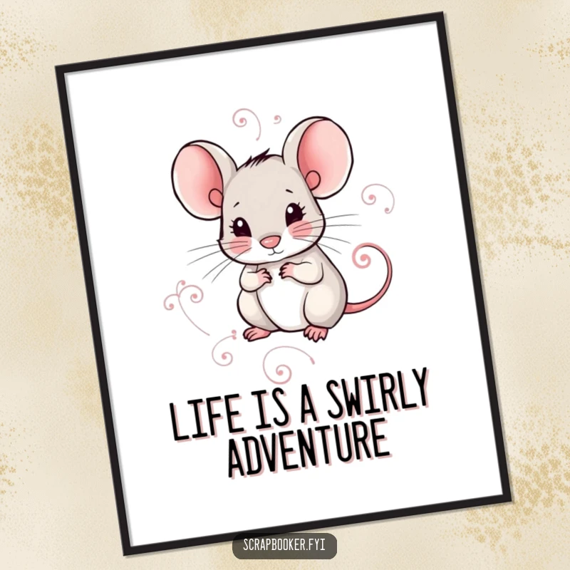 Funny Free Printable Wall Art: A small, focused mouse meticulously drawing a beautiful, decorative swirl.