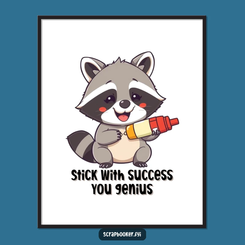 Free Printable Wall Art: Mischievous Raccoon with Glue Stick - Funny Decor