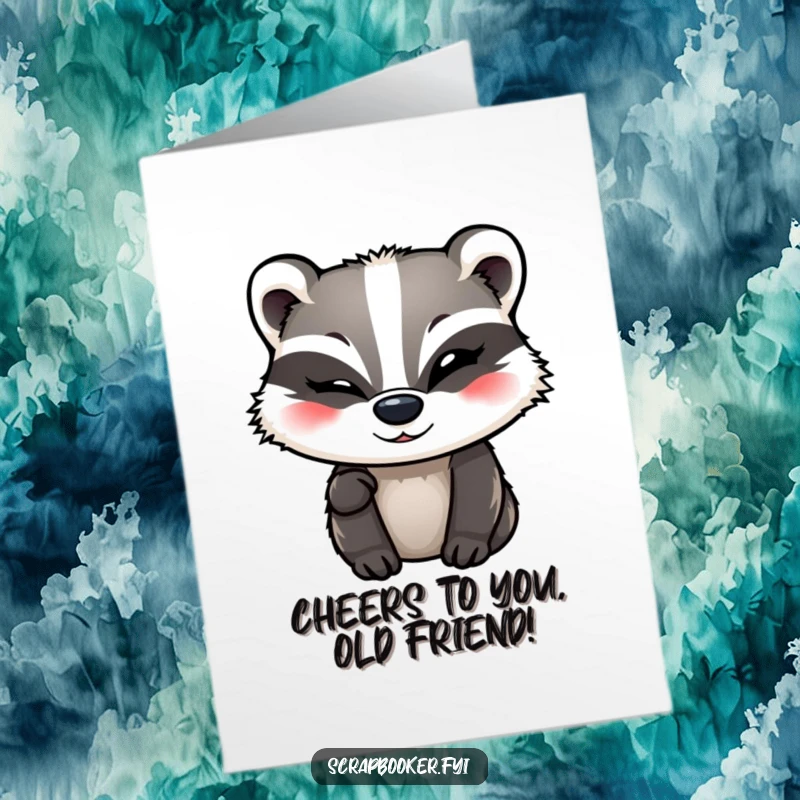 Funny Free Printable Birthday Card: A winking badger playfully adds decorative tape, adding a stylish touch.