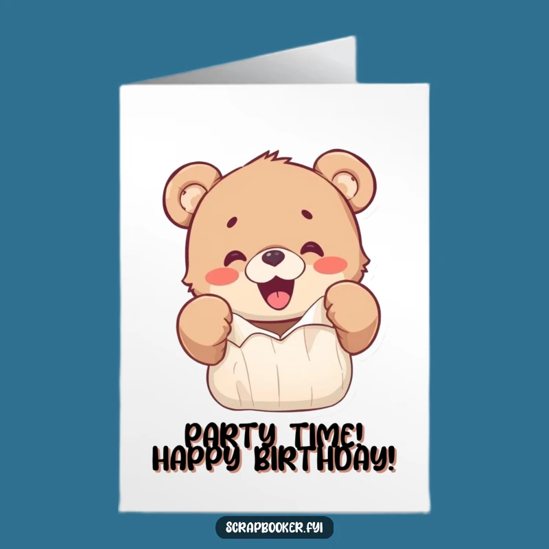 Free Printable Bear Cub Birthday Card: Excitedly Ripping Paper Downloadable Greeting for Fun