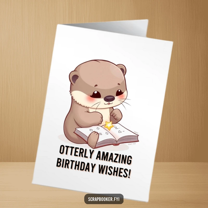 Funny Free Printable Birthday Card: Cute otter meticulously gluing a shiny gem, showing dedication to crafting.