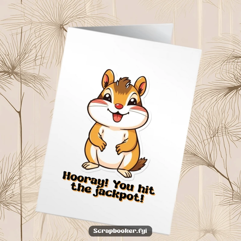 Funny Free Printable Congrats Card: A jovial chipmunk carefully cutting a patterned paper shape to mark an occasion.