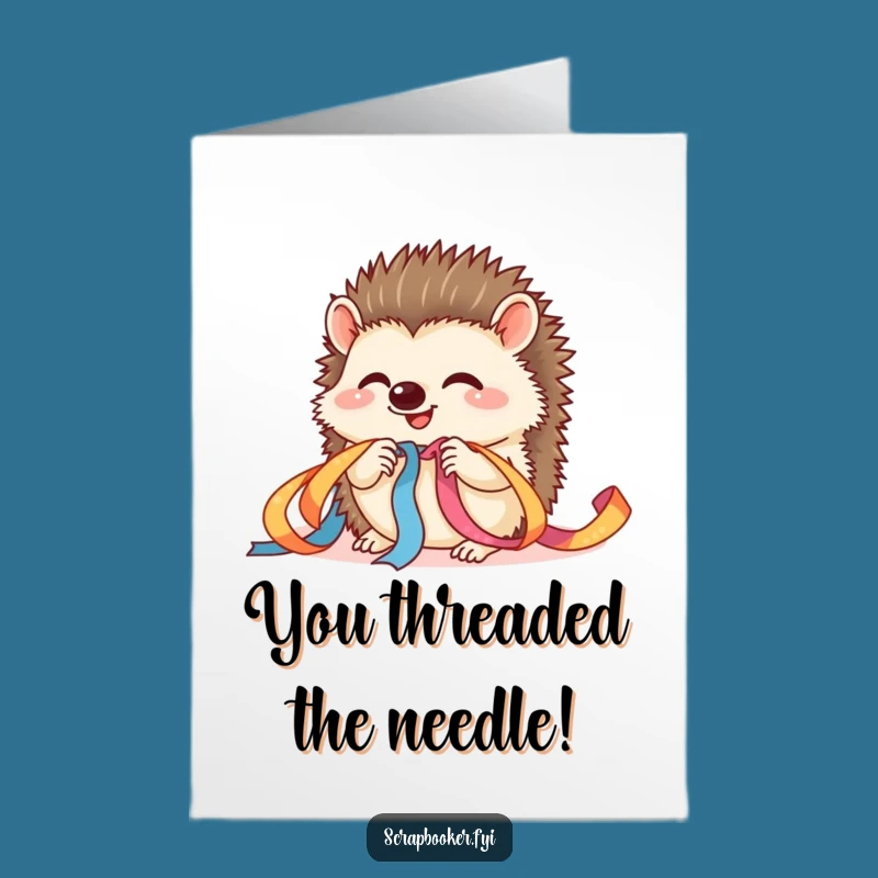 Free Printable Congrats Card: Hedgehog's Ribbon Crafting Joy, Downloadable DIY Celebration