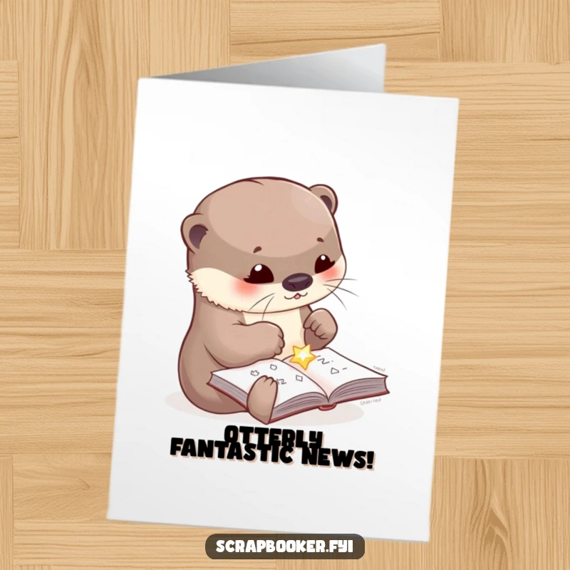Funny Free Printable Congratulations Card: Adorable otter carefully gluing a sparkly embellishment, symbolizing a successful achievement.