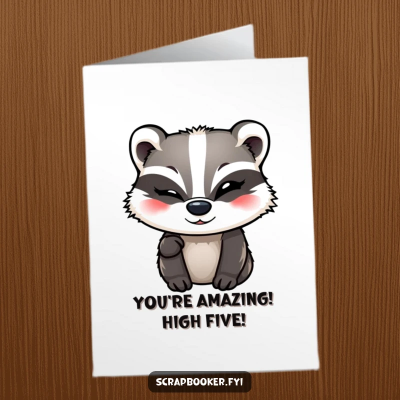 Funny Free Printable Congrats Card: A winking badger expertly applies decorative tape, marking a special moment.