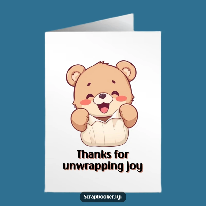 Free Printable Bear Cub Thank You Card: Excitedly Ripping Paper Downloadable Greeting for Enthusiastic Thanks