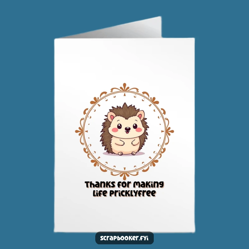 Free Printable Hedgehog Border Thank You Card - Cute Downloadable Art Gift