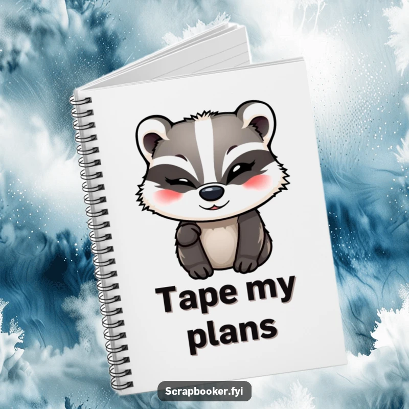 Funny Badger Notebook cover with a winking badger adding a final flourish of decorative tape, ideal for planning.
