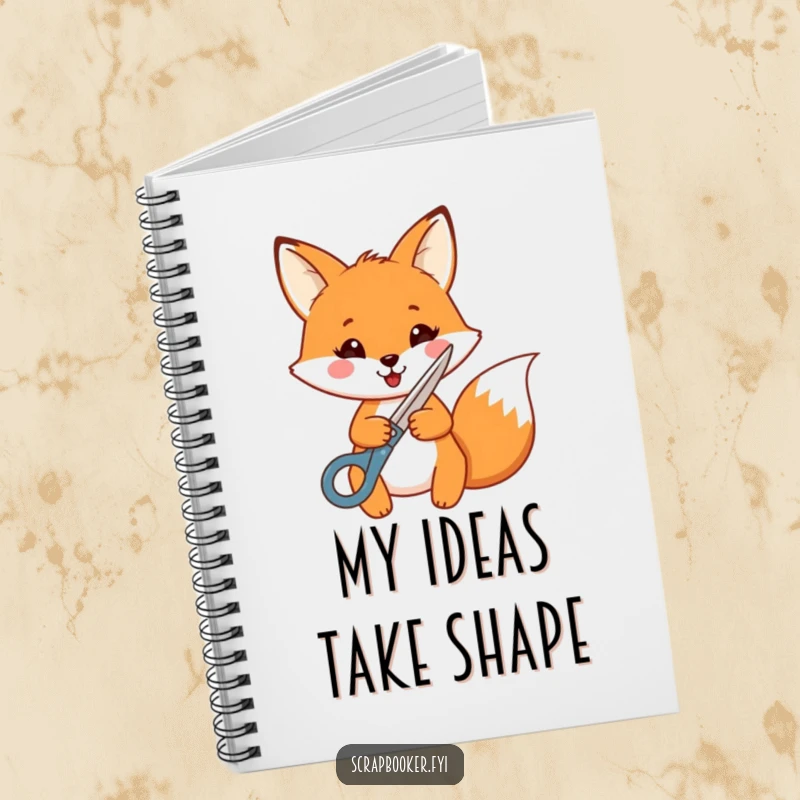Funny Fox Notebook: A cheerful fox with decorative scissors is depicted, ready to help you record your creative ideas.