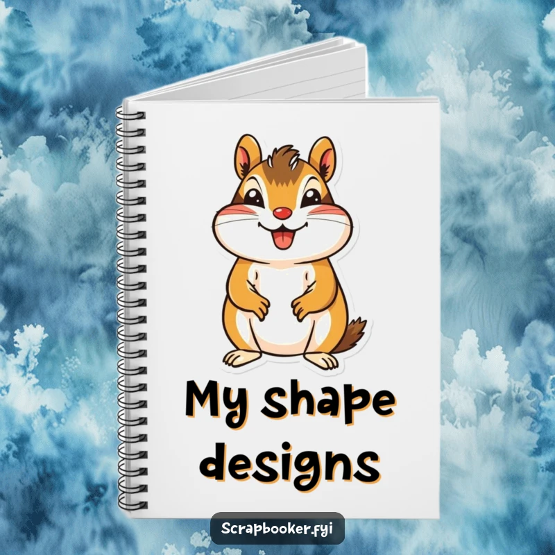 Funny Chipmunk Notebook cover with a jovial chipmunk carefully cutting a patterned paper shape, ideal for planning.