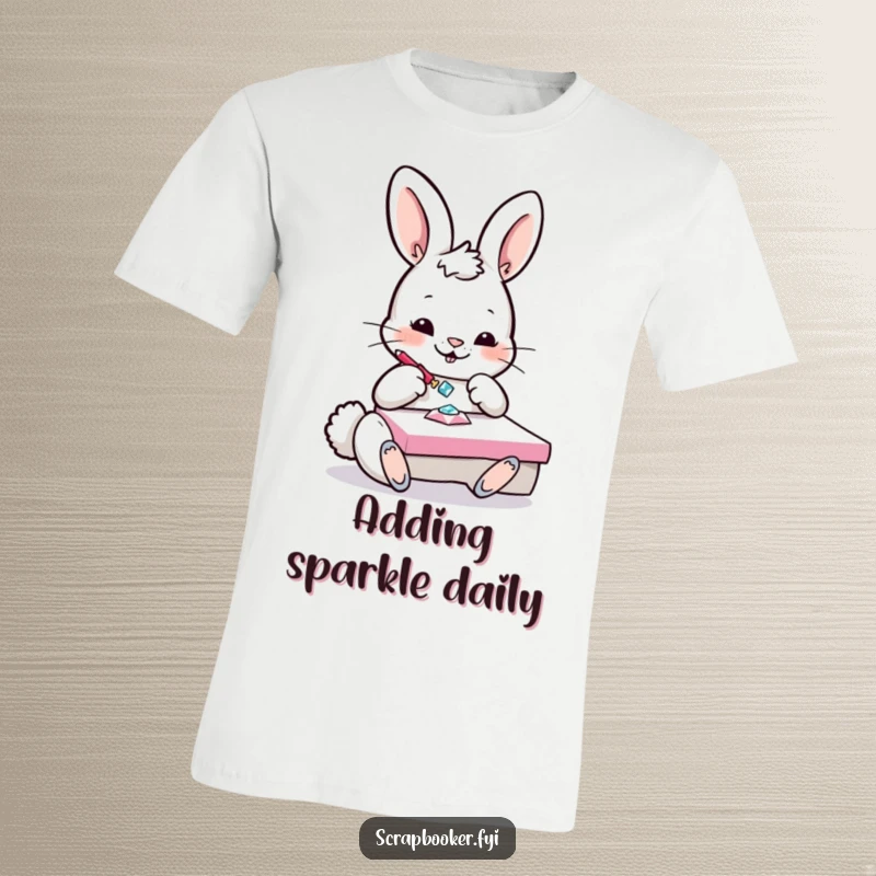 Funny Bunny T-Shirt: A playful bunny gleefully glues a sparkling gem onto a crafting project.