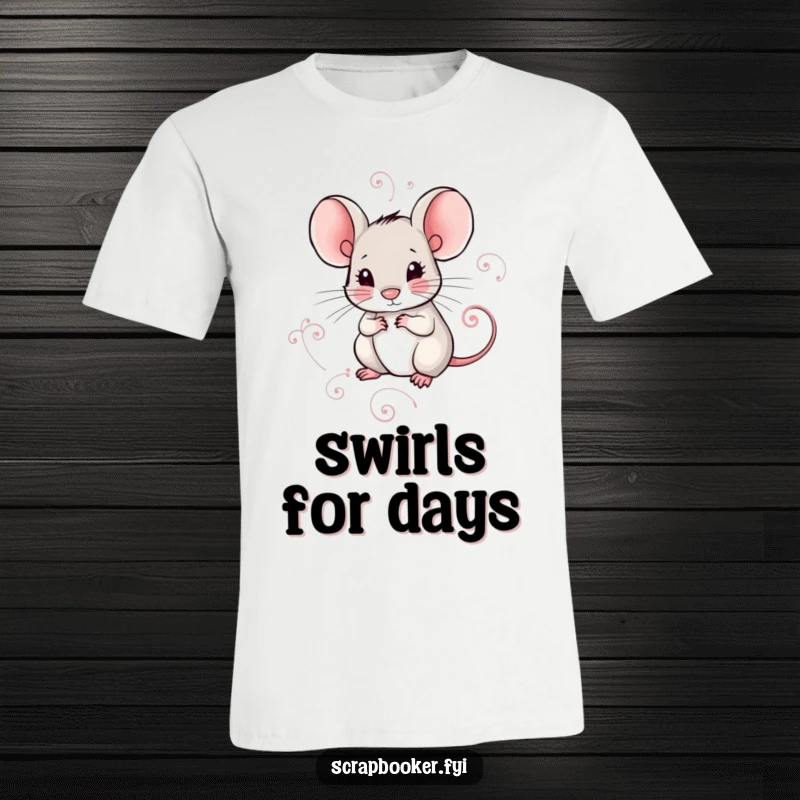 Funny t-shirt depicting a mouse with intense concentration, meticulously drawing a decorative swirl. A celebration of artistic dedication and detail.